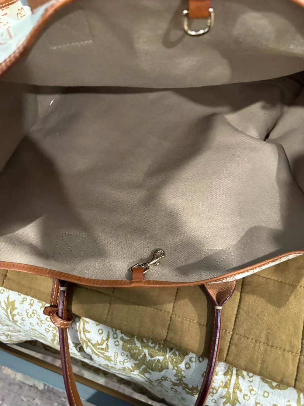 Dooney & Bourke Cream Canvas Tote with Brown Leather Trim